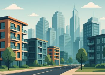 Modern city skyline with innovative residential buildings highlighting future urban real estate trends