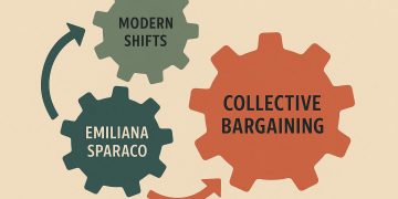 Collective bargaining negotiation table with documents representing modern labor agreement discussions