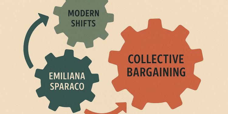 Collective bargaining negotiation table with documents representing modern labor agreement discussions