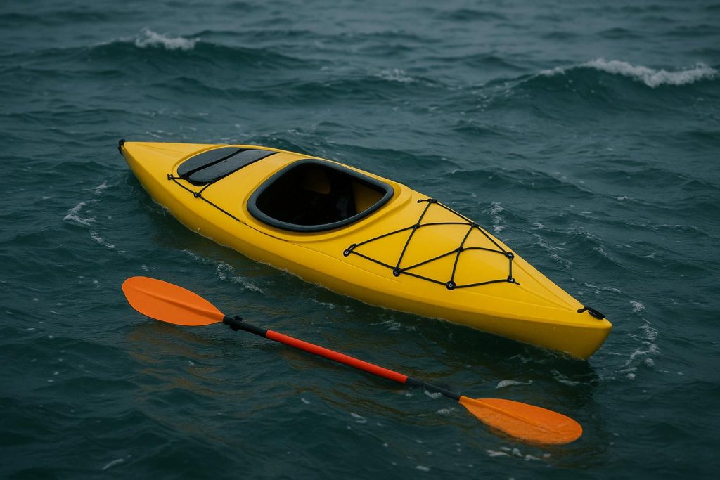 Kayaker demonstrating self rescue techniques in open water for safety and emergency preparedness