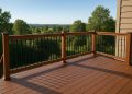Sturdy safety barriers installed on a raised wooden deck with a modern balcony design