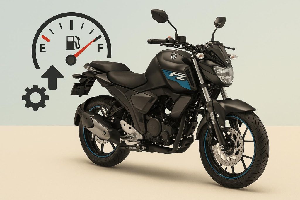 Yamaha FZ motorcycle on road highlighting factors affecting its fuel efficiency and mileage