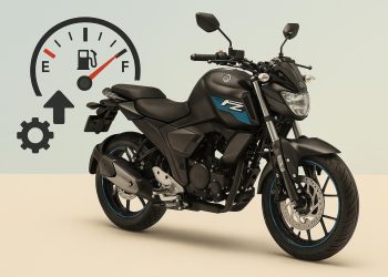 Yamaha FZ motorcycle on road highlighting factors affecting its fuel efficiency and mileage